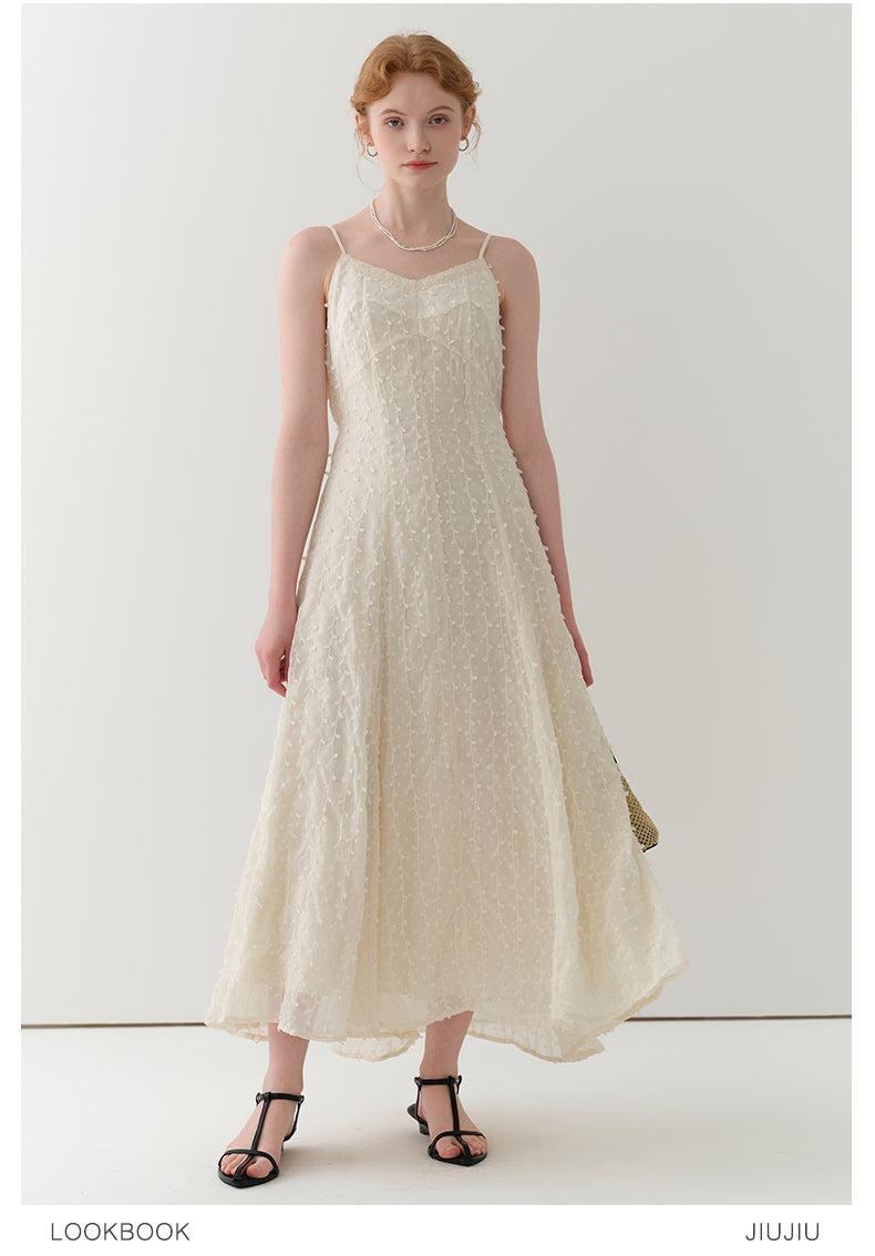 Delicate Dot-Textured Spaghetti Strap Dress