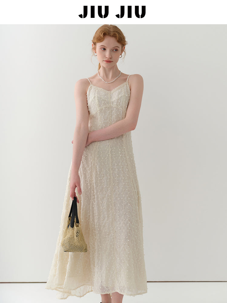 Delicate Dot-Textured Spaghetti Strap Dress