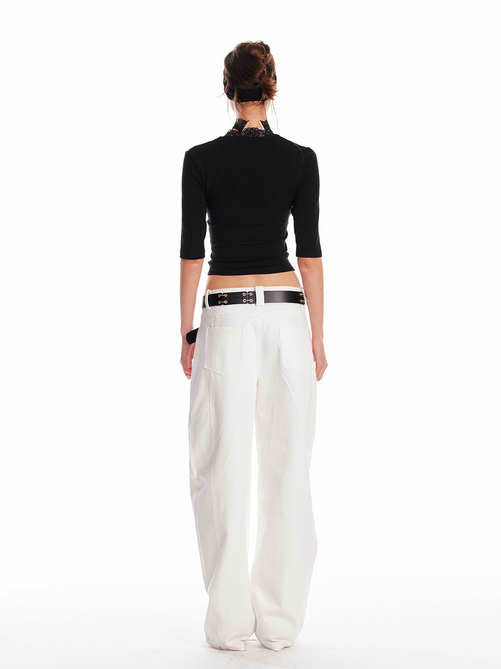 Deep V-Neck Lace Top With Elbow Sleeves