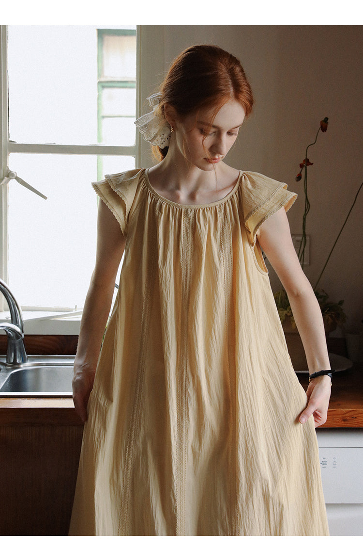 Lace-Detailed Butterfly-Sleeve Dress With Back Tie