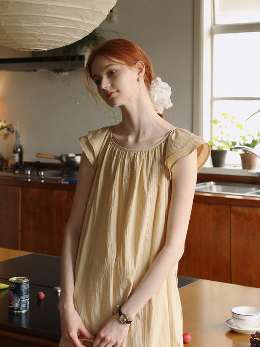 Lace-Detailed Butterfly-Sleeve Dress With Back Tie