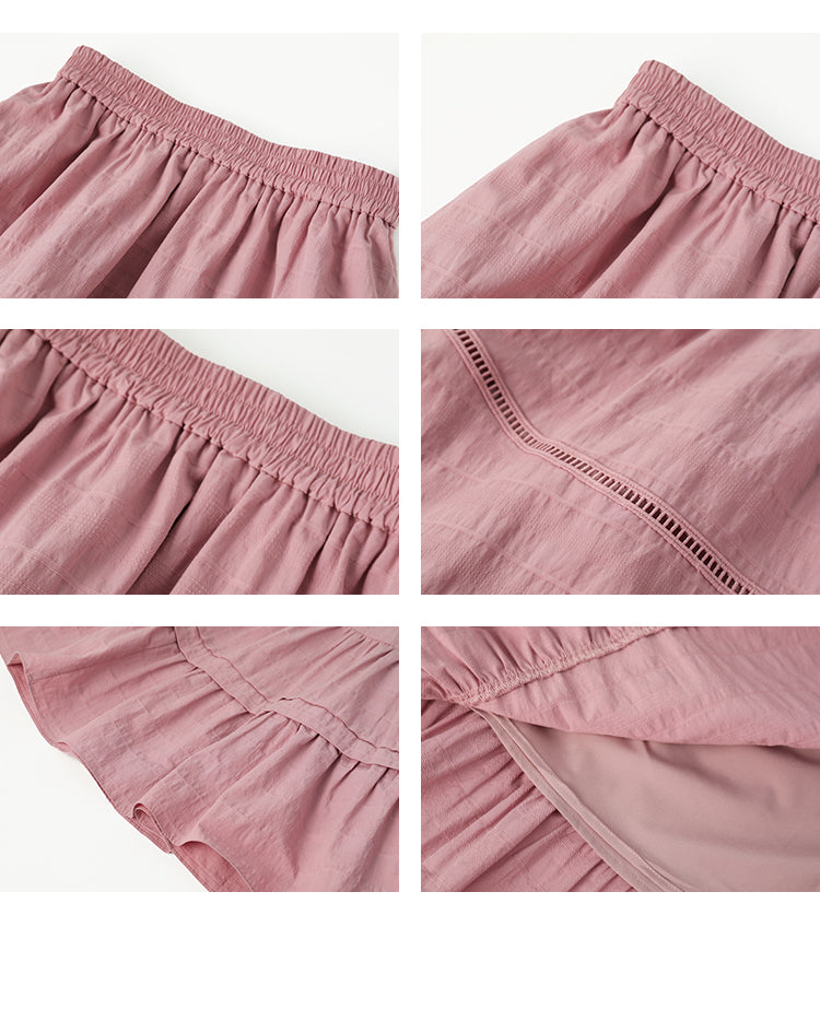 Textured Tiered Cotton Skirt With Cut-Out Detail