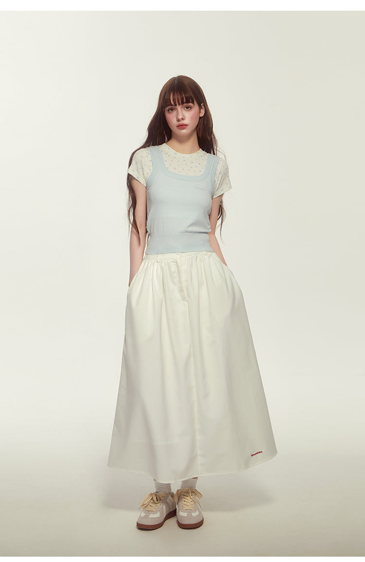 Embroidered Flared Skirt With Elastic Back Waistband