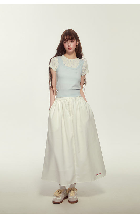 Embroidered Flared Skirt With Elastic Back Waistband