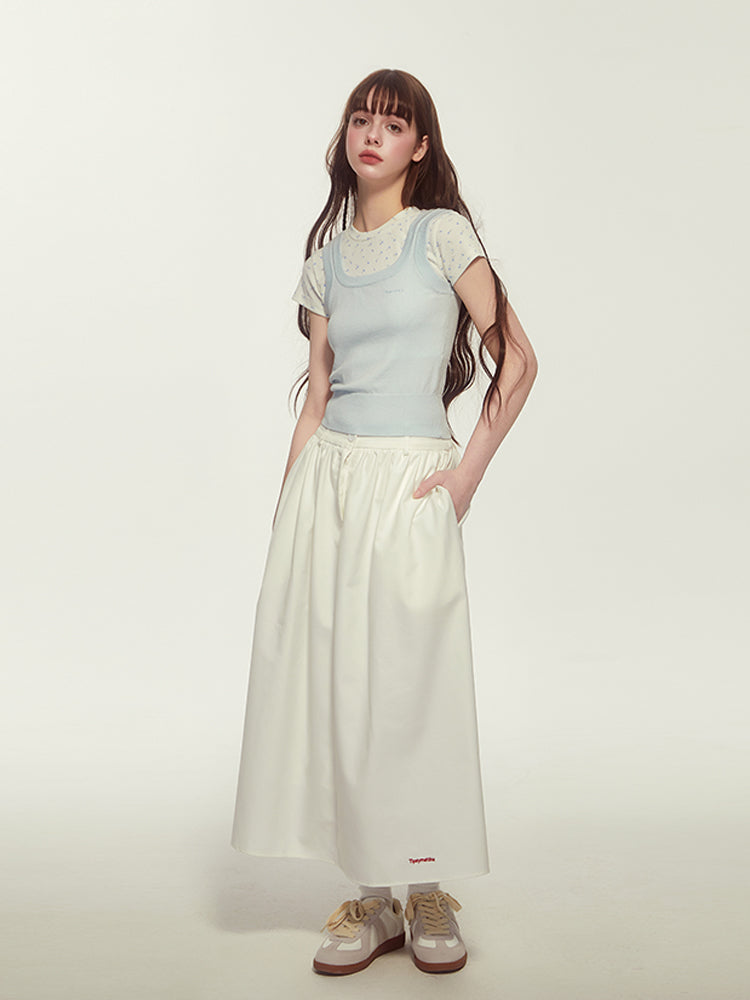 Embroidered Flared Skirt With Elastic Back Waistband