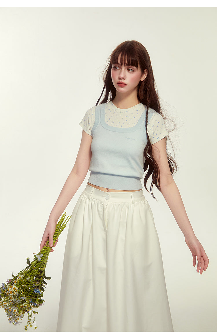 Embroidered Flared Skirt With Elastic Back Waistband