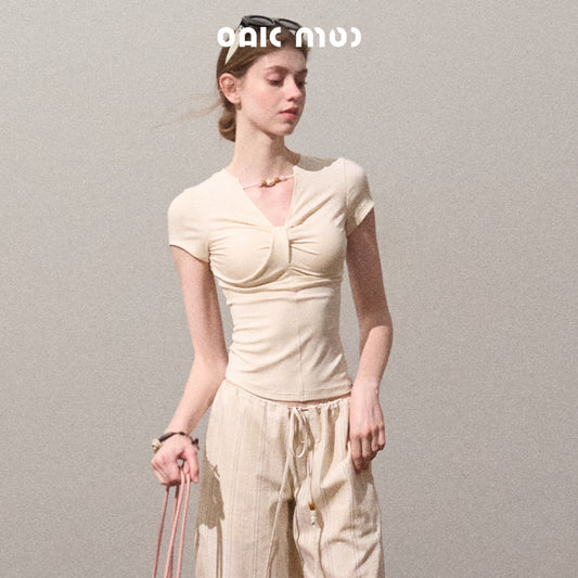 Bow Knot T-Shirt With Beaded Neck