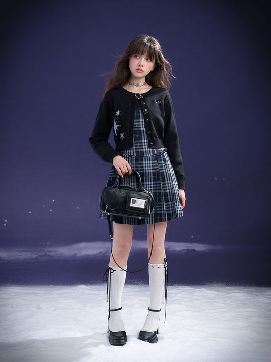 Cropped Cardigan With Belt & Heart Button Closure