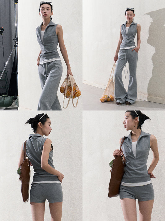 Sleeveless Layered Look Half-Zip Top