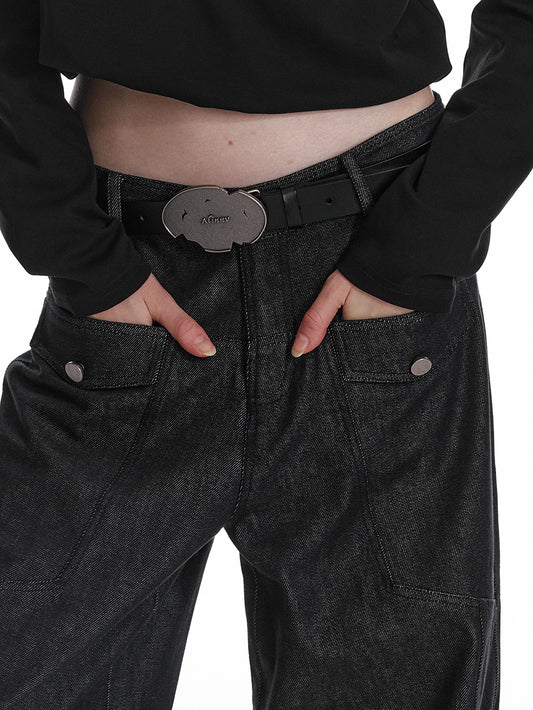 Low Rise Banana Fit Cotton Denim Pants