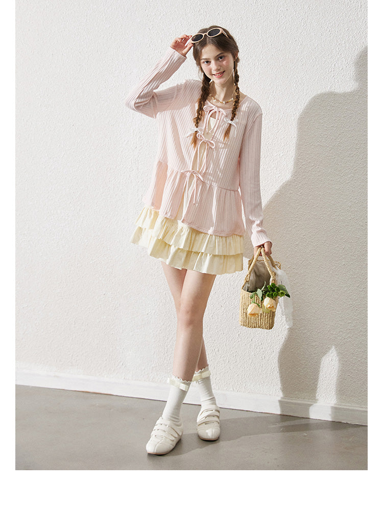 Tie-Front Relaxed Rib-Knit Top
