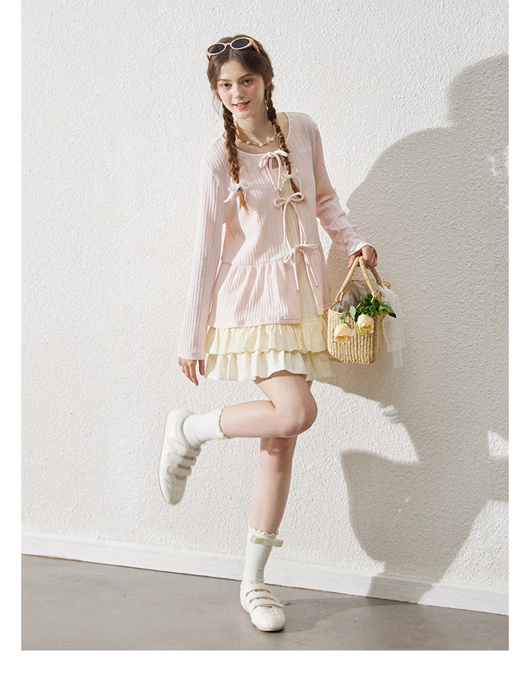 Tie-Front Relaxed Rib-Knit Top