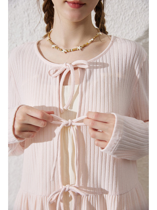 Tie-Front Relaxed Rib-Knit Top