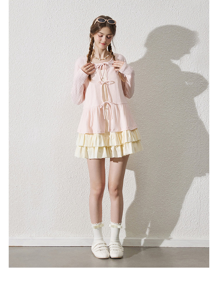 Tie-Front Relaxed Rib-Knit Top