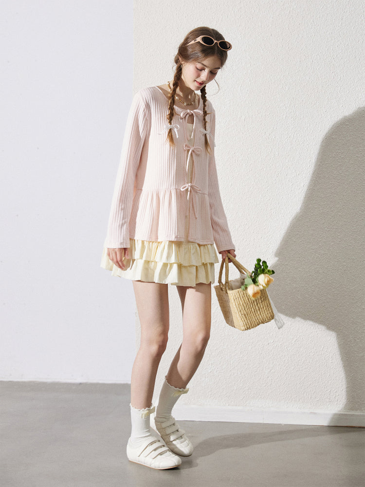 Tie-Front Relaxed Rib-Knit Top