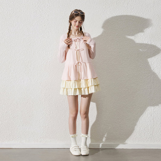 Tie-Front Relaxed Rib-Knit Top