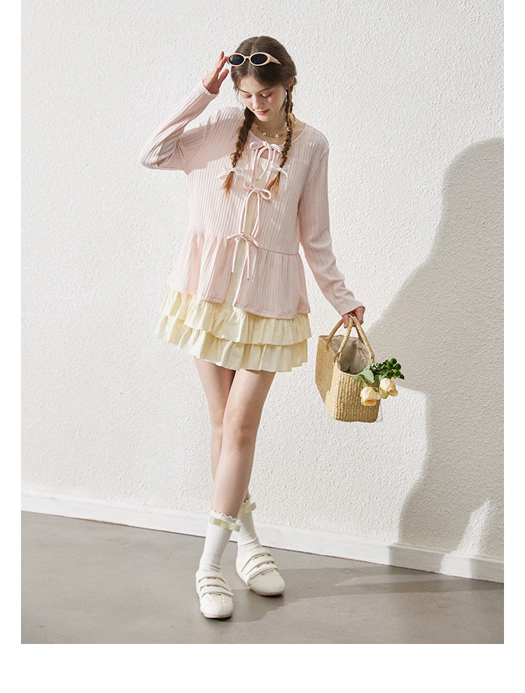 Tie-Front Relaxed Rib-Knit Top