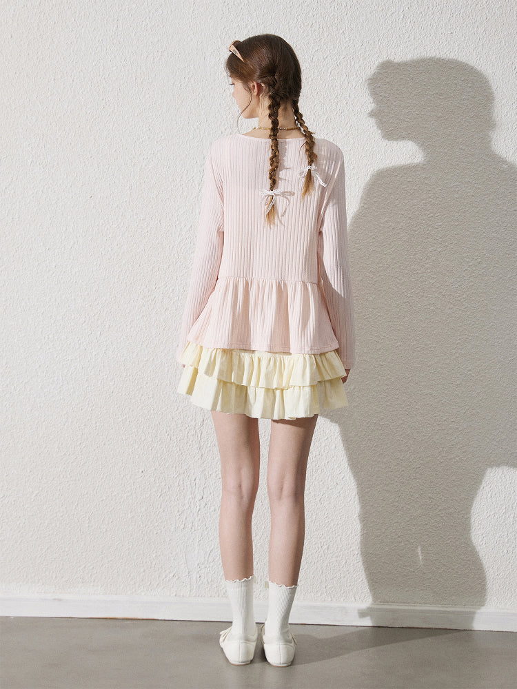Tie-Front Relaxed Rib-Knit Top