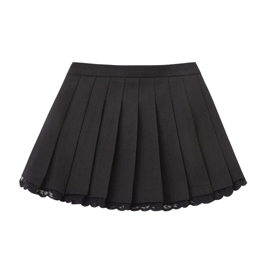 Lace Trimmed High Waist Pleated Skirt