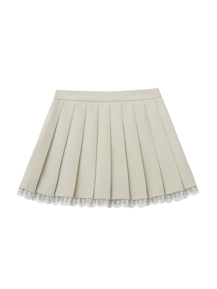 Lace Trimmed High Waist Pleated Skirt