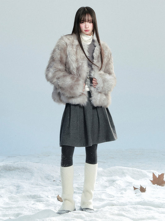 Cozy Wool-Like Pleated Midi Skirt