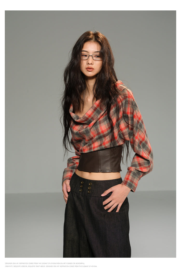 Convertible Zip-Up Plaid Top