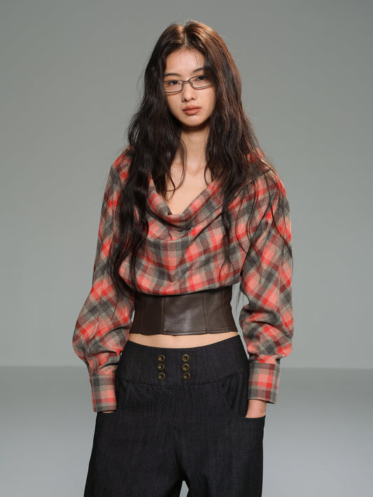 Convertible Zip-Up Plaid Top