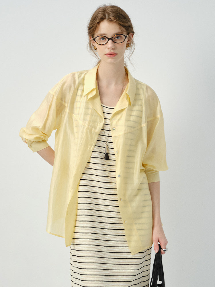 Sheer Lyocell Button-Up Shirt