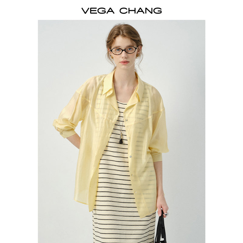 Sheer Lyocell Button-Up Shirt