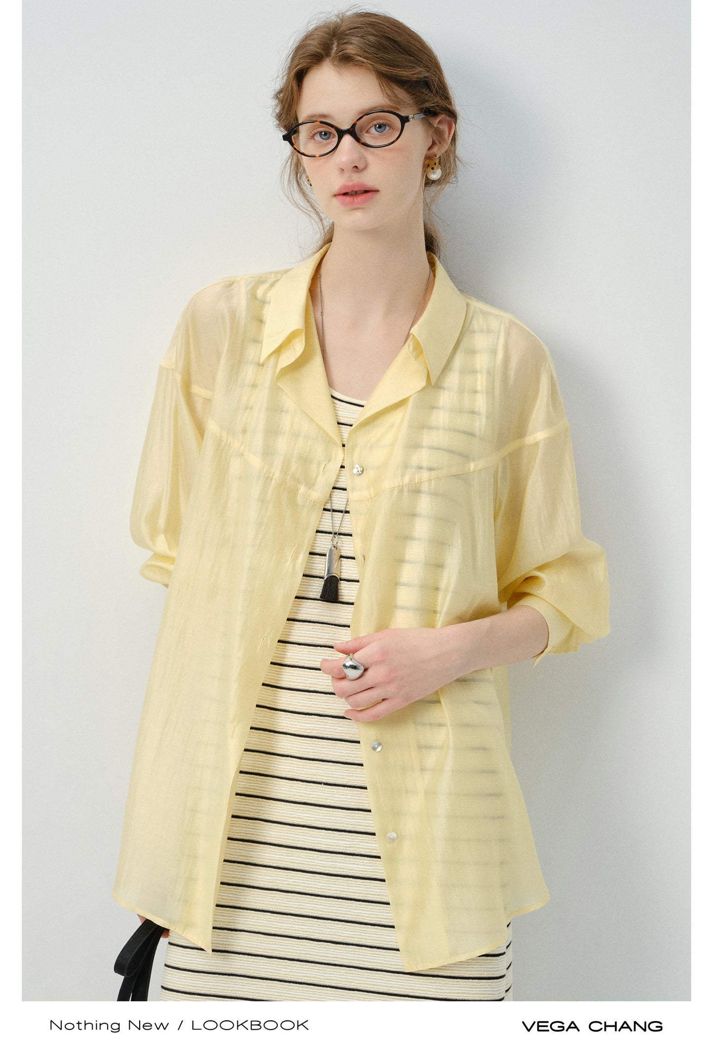 Sheer Lyocell Button-Up Shirt