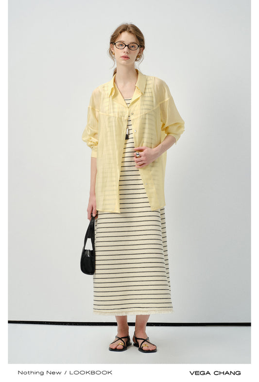 Sheer Lyocell Button-Up Shirt