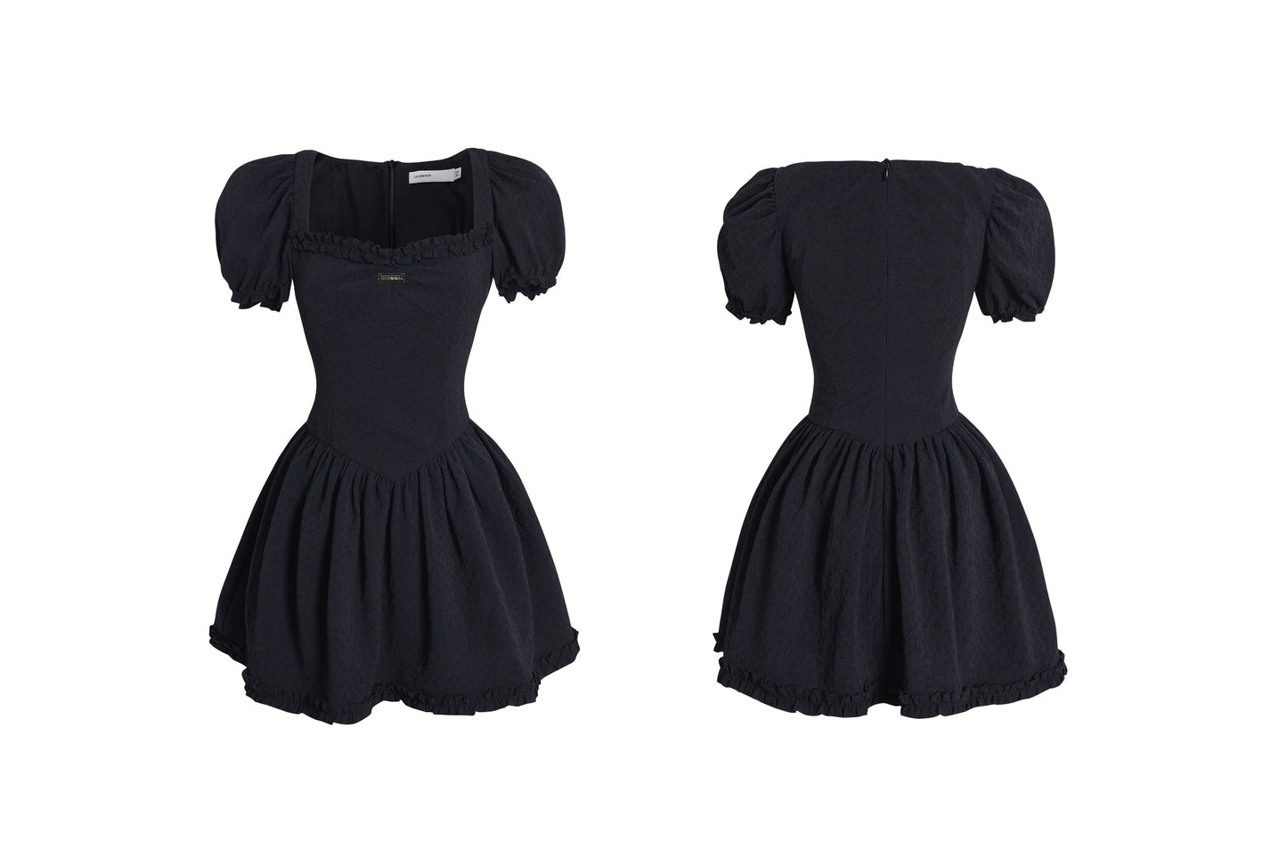 Floral Embossed Jacquard Puff Sleeve Dress
