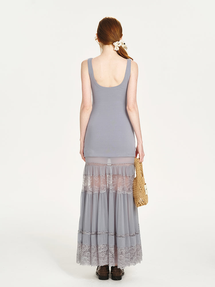 Sheer Shirt & Open-Back Dress With Lace Bottom