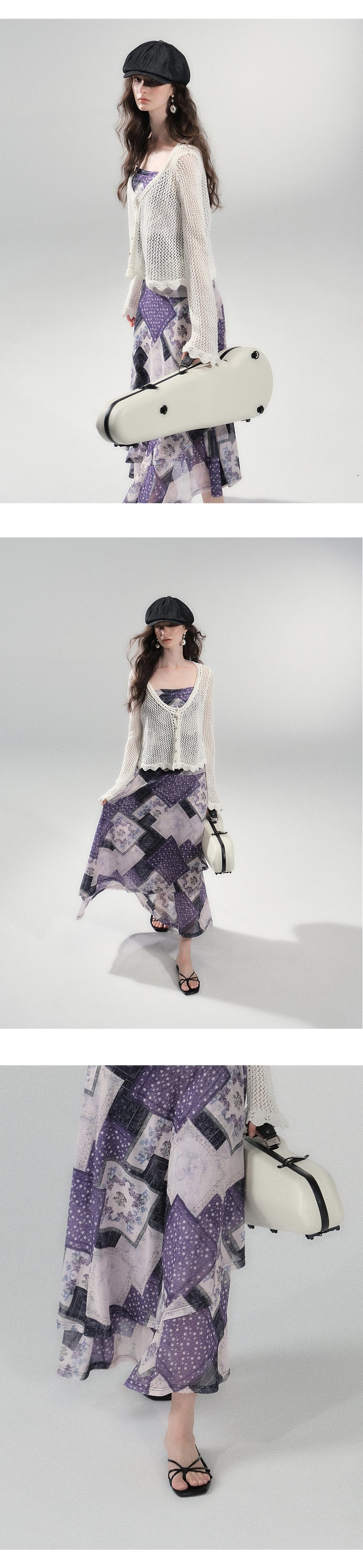 Draped Patchwork Print Stretch Cami Dress