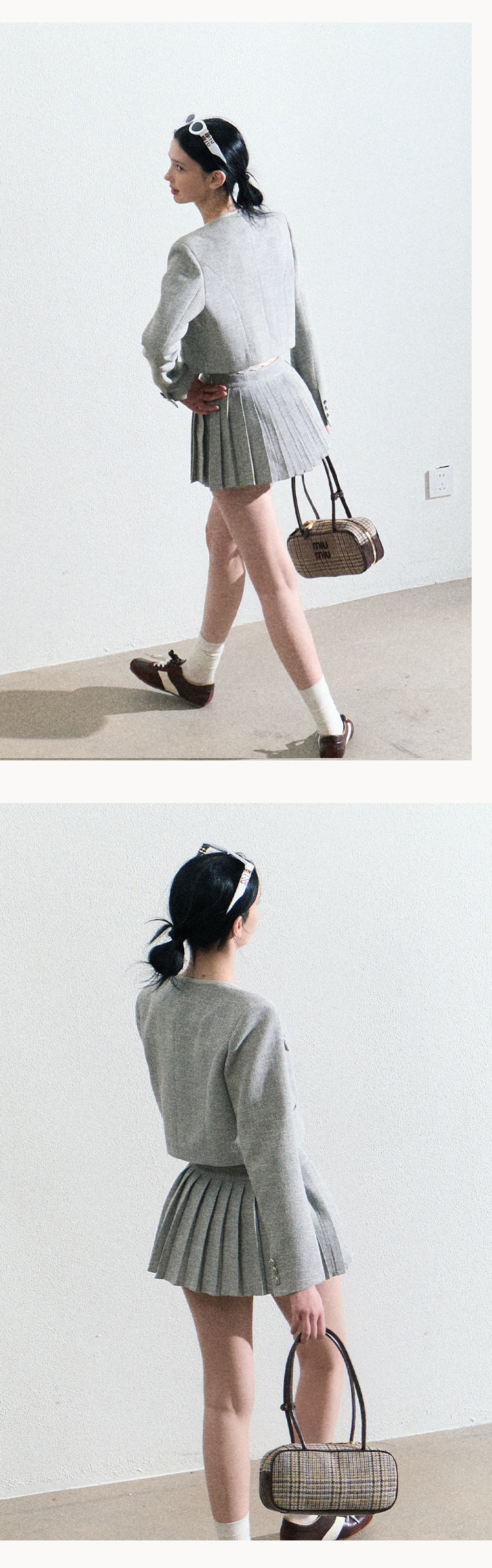 Fringed Cropped Jacket And High-Waisted Pleated Skirt