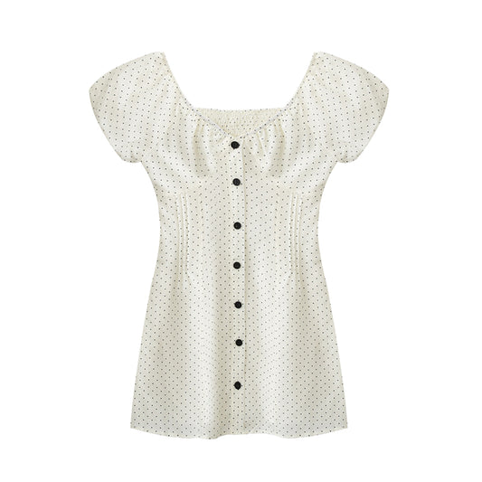 Two-Way Bubble Sleeve Polka Dot Dress