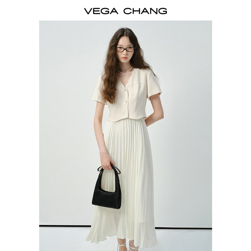 Faux Two-Piece Accordion Pleated Dress