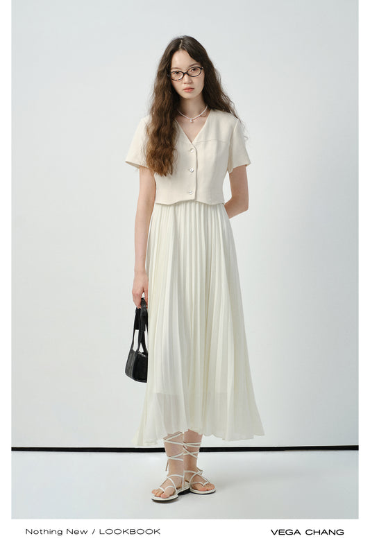 Faux Two-Piece Accordion Pleated Dress