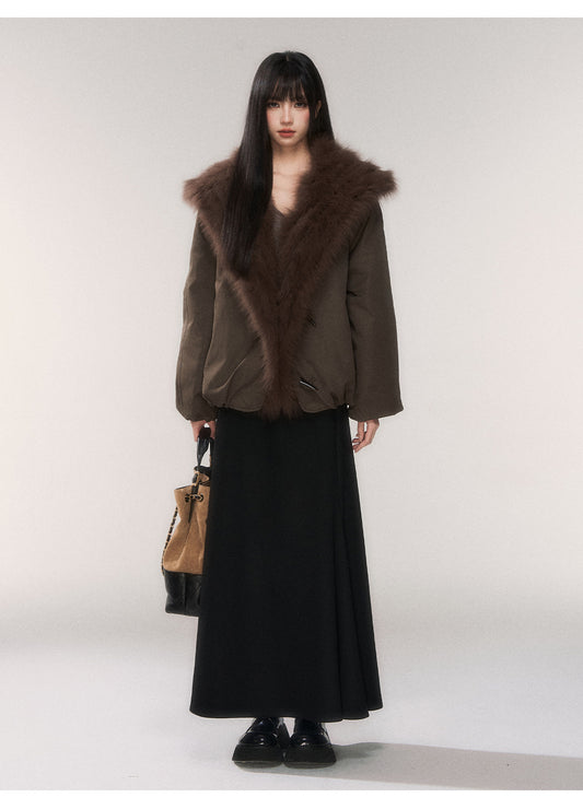 Fox Fur Trim 90% White Goose Down Jacket