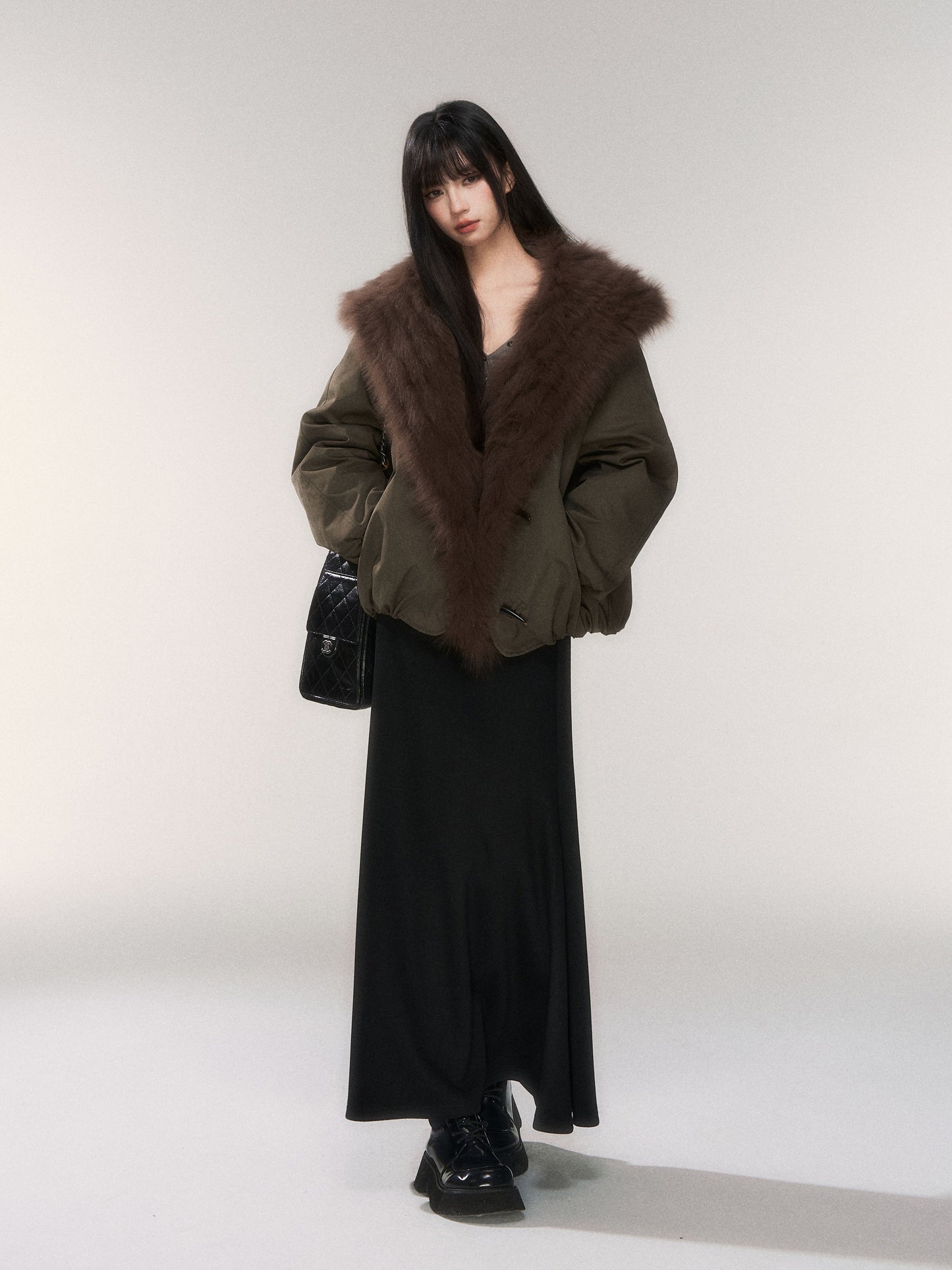 Fox Fur Trim 90% White Goose Down Jacket