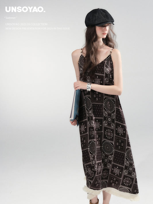 Paisley Print V-Neck Cami Dress