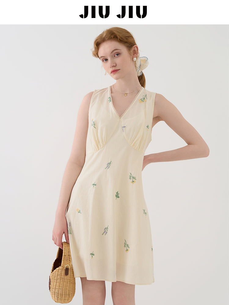 Floral V-Neck Sleeveless Dress Set With Slip