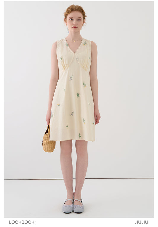 Floral V-Neck Sleeveless Dress Set With Slip