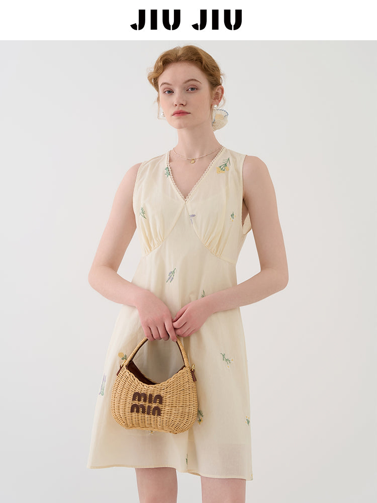 Floral V-Neck Sleeveless Dress Set With Slip