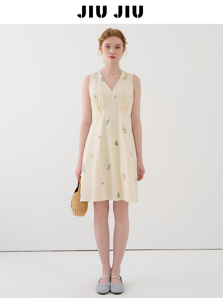 Floral V-Neck Sleeveless Dress Set With Slip