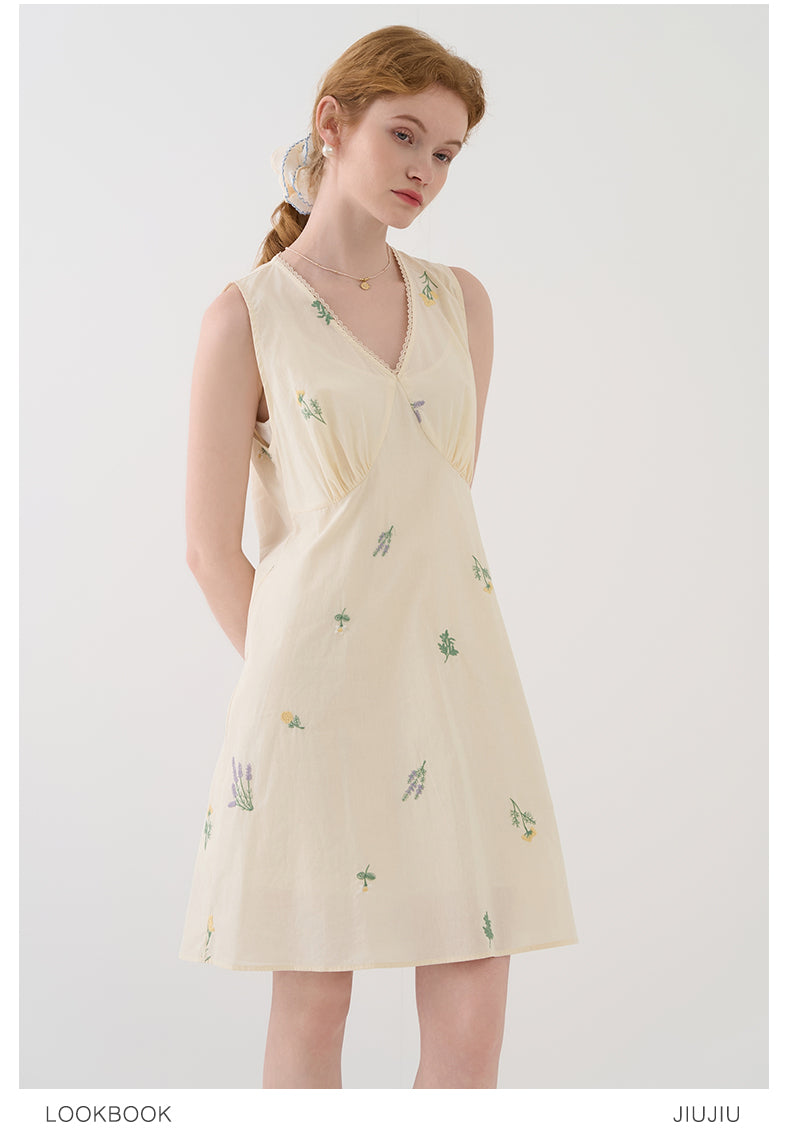 Floral V-Neck Sleeveless Dress Set With Slip