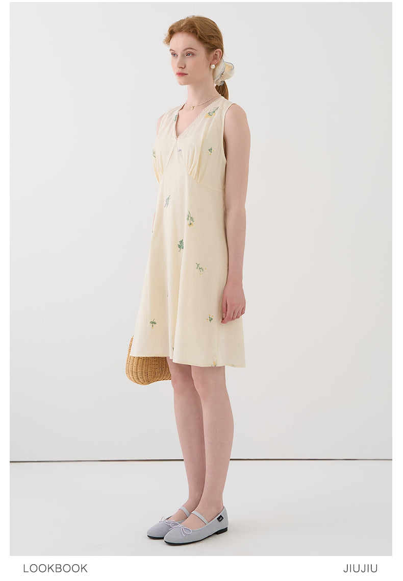Floral V-Neck Sleeveless Dress Set With Slip