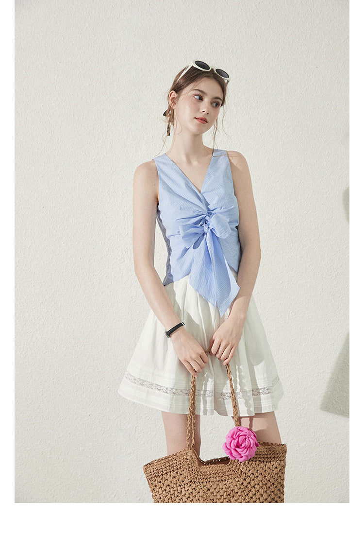 Dolphin Bay Twisted Cotton Top In Tiny Gingham