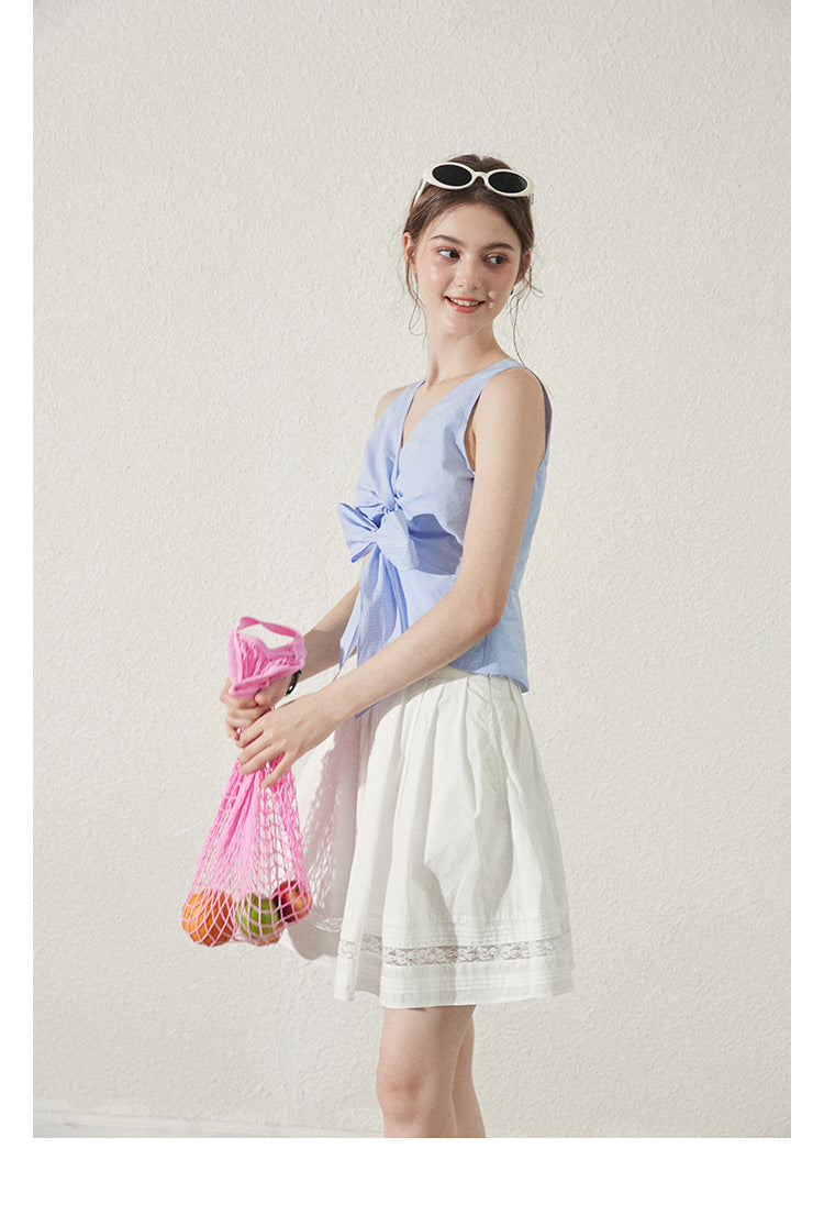 Dolphin Bay Twisted Cotton Top In Tiny Gingham