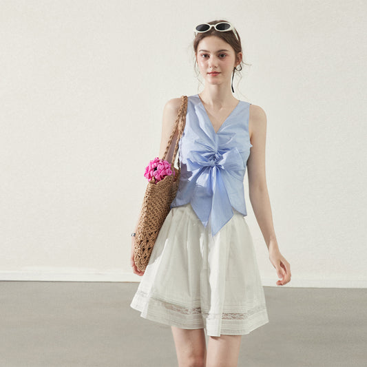 Dolphin Bay Twisted Cotton Top In Tiny Gingham